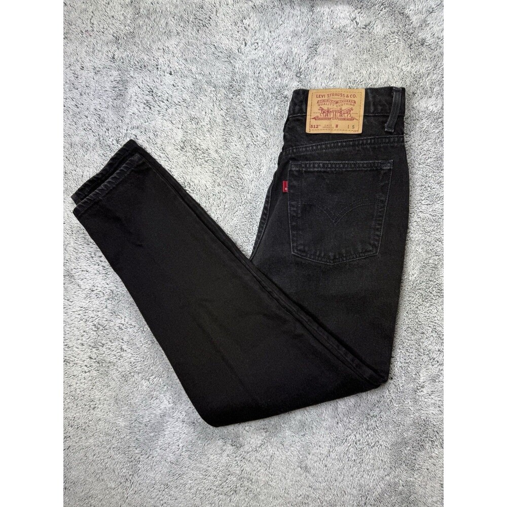 Vintage 90s Levis 512 Black Denim Jean Womens 28x28 Slim Fit Straight USA Made‎